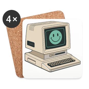Retro-Smiley-Gesicht auf Vintage-Computer - Untersetzer (4er-Set) - Weiß - Vorne