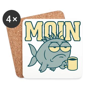 Moin Müder Hai mit Kaffee - Untersetzer (4er-Set) - Weiß - Vorne