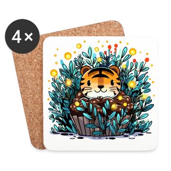 Tiger in a Flower Basket Cupcake - Coasters (set of 4) - white - Front