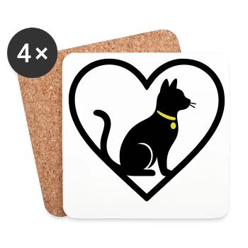 Cat Heart Silhouette Cute Pet Lover - Coasters (set of 4) - white - Front