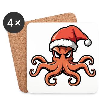 Oktopus Weihnachten - Untersetzer (4er-Set) - Weiß - Vorne