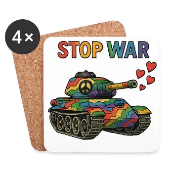 Rainbow Tank with Peace Sign – STOP WAR - Coasters (set of 4) - white - Front