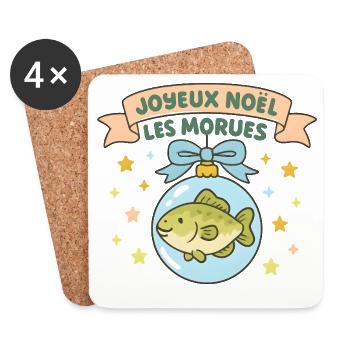 Noël Morues dans Boule Poisson - Dessous de verre (lot de 4) - blanc - Devant
