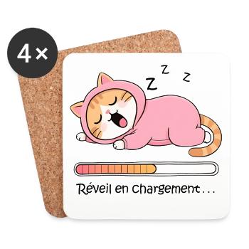 Cat Alarm Clock Charging - Coasters (set of 4) - white - Front