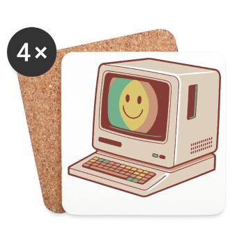 Retro Computer Smile Pastellgrün Gelb Rot - Untersetzer (4er-Set) - Weiß - Vorne
