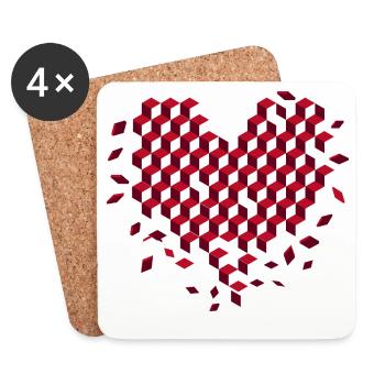 Geometric heart made of red cubes - Coasters (set of 4) - white - Front