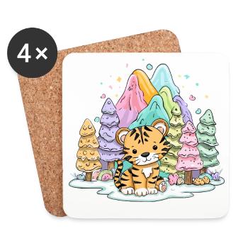 Tiger baby in rainbow land - Coasters (set of 4) - white - Front