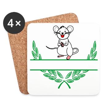 Maus-Lorbeerkranz mit Namensraum - Untersetzer (4er-Set) - Weiß - Vorne