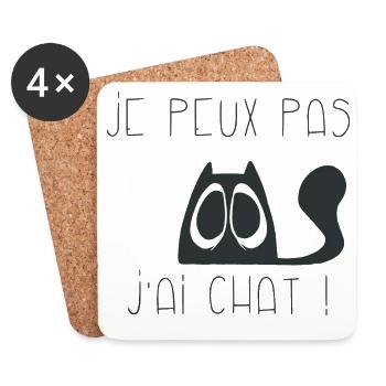 Je peux pas j'ai chat triste - Dessous de verre (lot de 4) - blanc - Devant