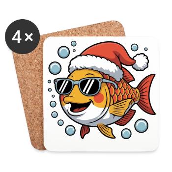 Poisson de Noël avec des lunettes de soleil - Dessous de verre (lot de 4) - blanc - Devant