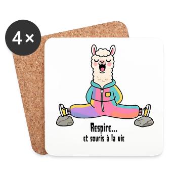 Lama Arcenciel en position zen yoga - Dessous de verre (lot de 4) - blanc - Devant