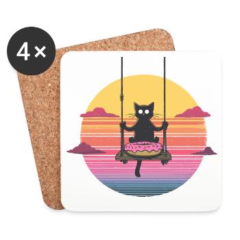 Balançoire de chat au coucher du soleil du beignet - Dessous de verre (lot de 4) - blanc - Devant