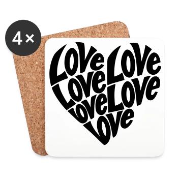 Love Herzform Typografie - Farbe variabel - Untersetzer (4er-Set) - Weiß - Vorne