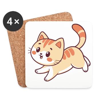 Happy Kitten Illustration - Coasters (set of 4) - white - Front