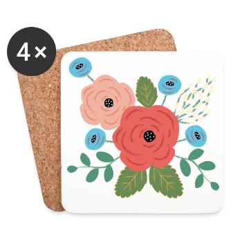 Bouquet de fleurs aux roses pastel design floral vintage - Dessous de verre (lot de 4) - blanc - Devant