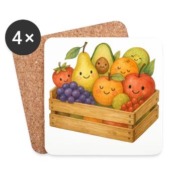 Smiling Fruit Basket Watercolor Fruits Basket Kids - Coasters (set of 4) - white - Front