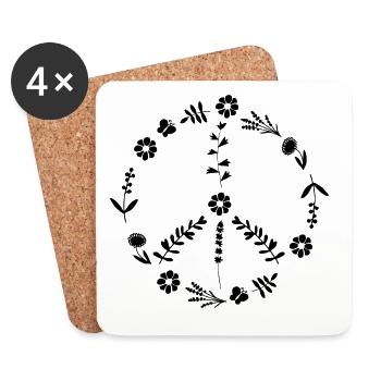 Peace sign flowers and leaves - Coasters (set of 4) - white - Front