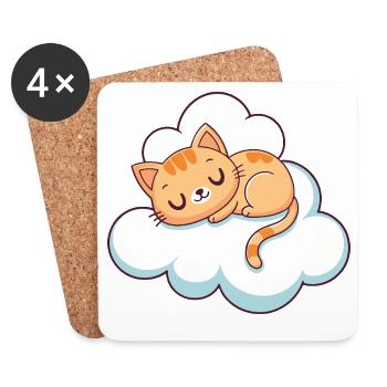 Sleeping kitten on cloud - Coasters (set of 4) - white - Front