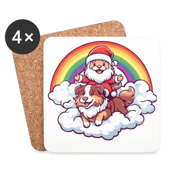 Chien Border Collie Père Noël - Dessous de verre (lot de 4) - blanc - Devant