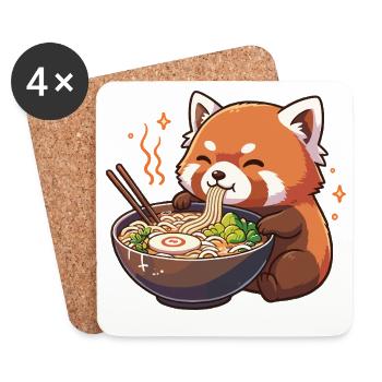Panda rouge avec ramen kawaii Panda rouge - Dessous de verre (lot de 4) - blanc - Devant