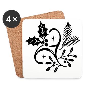 Mystic Yule with Mistletoe, Fir and Holly - Coasters (set of 4) - white - Front