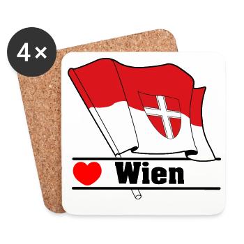 Drapeau de Vienne avec cœur - Dessous de verre (lot de 4) - blanc - Devant