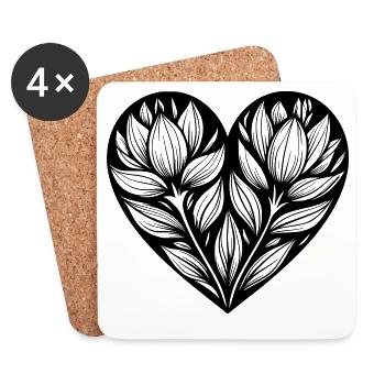 Graphic plant in the heart - Coasters (set of 4) - white - Front