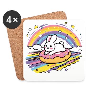 Rabbit on donut rainbow - Coasters (set of 4) - white - Front