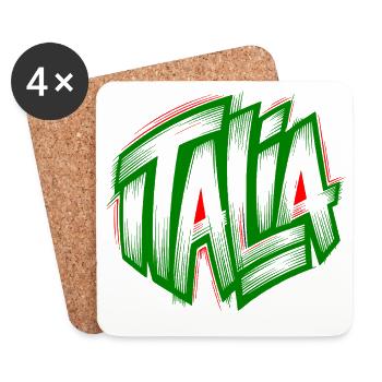 Italia Graffiti vert-rouge - Dessous de verre (lot de 4) - blanc - Devant