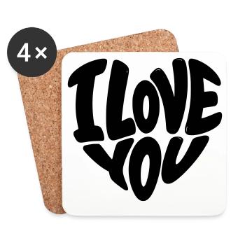 I Love You Herz, Valentinstag, Liebe - Untersetzer (4er-Set) - Weiß - Vorne