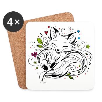 Niedlicher Fuchs im floralen Rahmen - Untersetzer (4er-Set) - Weiß - Vorne