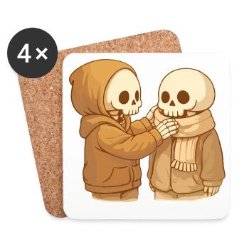 Cozy Skeleton Couple – Gentle Care in Everyday Life - Coasters (set of 4) - white - Front