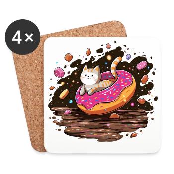 Donut pour chat avec des vermicelles - Dessous de verre (lot de 4) - blanc - Devant