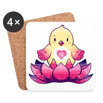 Hearts chicks on lotus - Coasters (set of 4) - white - Front