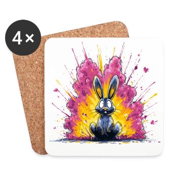 Bombardement des lapins aux couleurs vives - Dessous de verre (lot de 4) - blanc - Devant