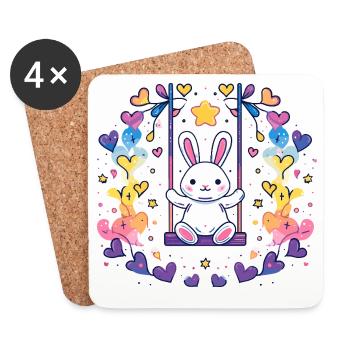 Fröhliches Bunny-Schaukel-Design - Untersetzer (4er-Set) - Weiß - Vorne