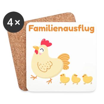 Family Outing – Cute Chicken Family - Coasters (set of 4) - white - Front