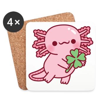 Niedlicher Axolotl mit glücklichem vierblättrigem Klee - Untersetzer (4er-Set) - Weiß - Vorne