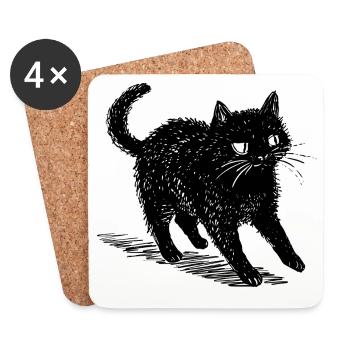 Schräge schwarze Katzen-Doodle – Niedliche und gruselige Vibes - Untersetzer (4er-Set) - Weiß - Vorne