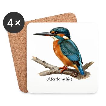 Colorful Kingfisher on Branch - Coasters (set of 4) - white - Front