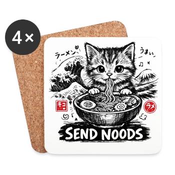 Ramen Cat Kanagawa - Coasters (set of 4) - white - Front