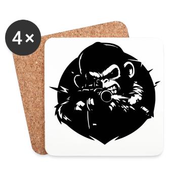 Monkey with Rifle - Coasters (set of 4) - white - Front