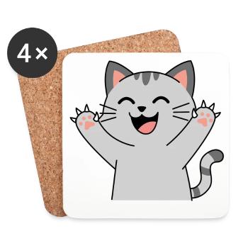 Pattes de chat heureuses Santé (griffes pointues) - Dessous de verre (lot de 4) - blanc - Devant
