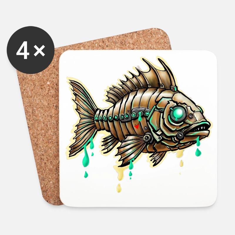 Cybernetischer Steampunk-Fisch - Untersetzer (4er-Set) - Weiß