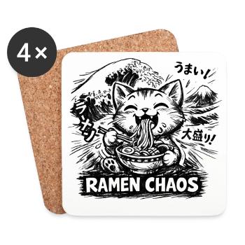 Ramen Nouilles, Amoureux des Chats, Kats Kawaii Rétro - Dessous de verre (lot de 4) - blanc - Devant