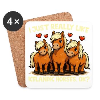 Motif de cheval en éventail de cheval islandais mignon - Dessous de verre (lot de 4) - blanc - Devant
