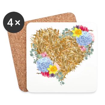 Heart of straw with spring flowers - Coasters (set of 4) - white - Front