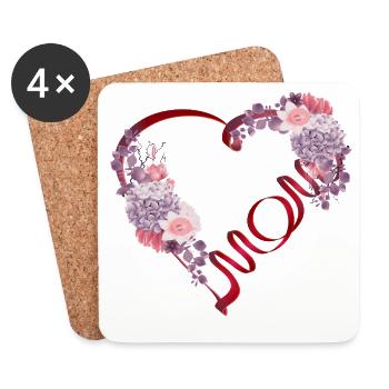 Mother's Day Heart with Flowers and Mom Lettering - Coasters (set of 4) - white - Front