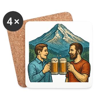 Mountain scenery Beer friends toast - Coasters (set of 4) - white - Front