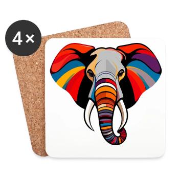 Bunter Elefantenkopf Kunst Pop Art Elefant Motiv - Untersetzer (4er-Set) - Weiß - Vorne